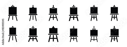 art easel vector icon set and silhouette art isolated on white background