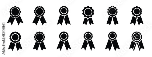 award ribbon vector icon set and silhouette art isolated on white background