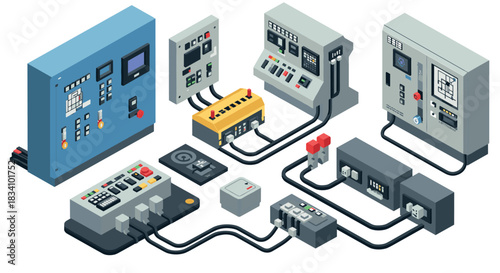 Isometric control panels and electrical switchboards for industrial automation
