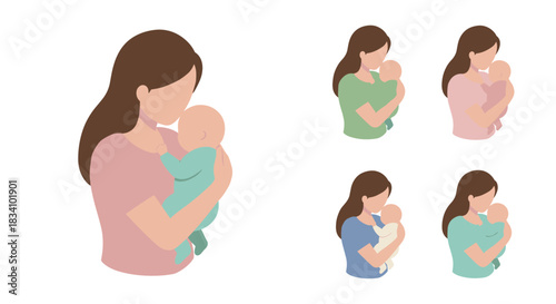 Mother and baby bonding in flat style with pastel colors