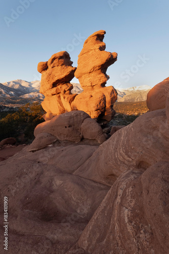 The Siamese Twins Rock Formation at the Garden of the Gods at sunrise
