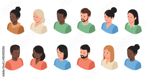 Diverse isometric avatars collection featuring people from different backgrounds