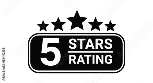 Five star rating badge with text "5 STARS RATING" and stars above