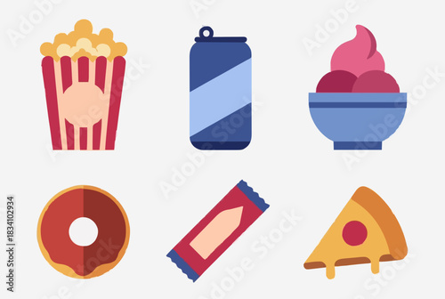 Colorful fast food icons for takeout menus and tasty designs