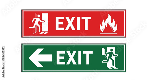 Clear exit signs indicating direction and safety during an emergency