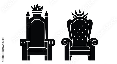 Two ornate thrones with crowns, symbolizing royalty and power