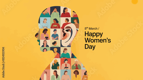 Diverse women s faces form a silhouette celebrating international women s day on march 8th