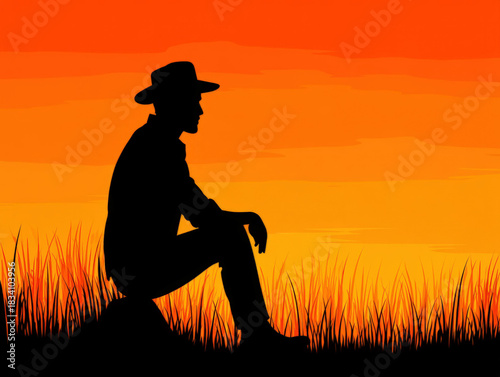 Farmer silhouette at sunset