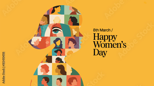 Diverse women s faces mosaic forming a profile silhouette celebrating international women s day