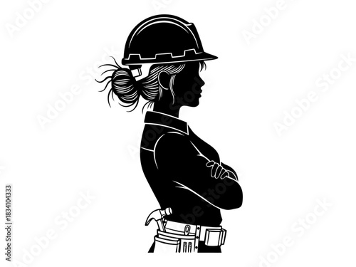 Empowered Construction Silhouette of a Woman Builder with Hard Hat and Tools