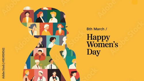 Diverse women s portraits fill silhouette of a woman s head celebrating international women s day
