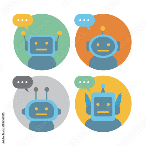 チャットボット・問い合わせアイコンセット｜電話・メール・チャット・フォーム／AIロボ／ベクター