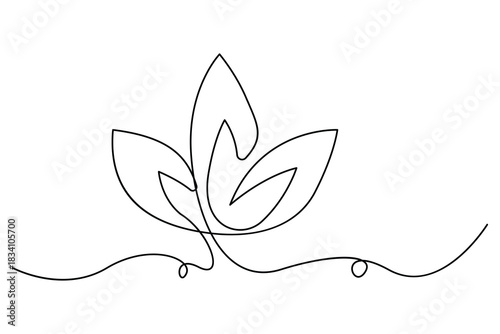 Hand drawn one line art of sprouting plant with leaves simple outline eco growth design
