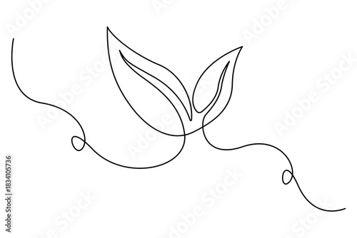 Hand drawn one line art of sprouting plant with leaves simple outline eco growth design
