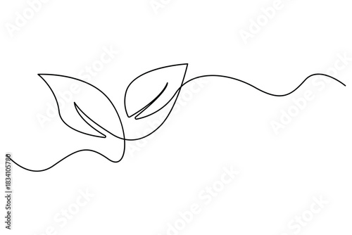 Hand drawn one line art of sprouting plant with leaves simple outline eco growth design
