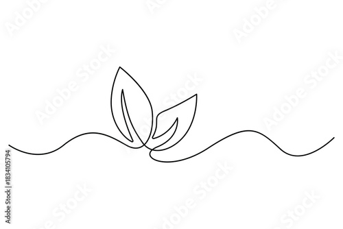 Hand drawn one line art of sprouting plant with leaves simple outline eco growth design
