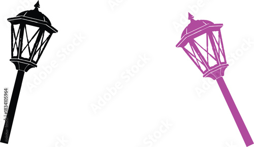 two identical street lamps, each showcasing a distinct color against a clean white background. The lamp on the left is painted in a classic black, which conveys a timeless Victor Illustrator Design