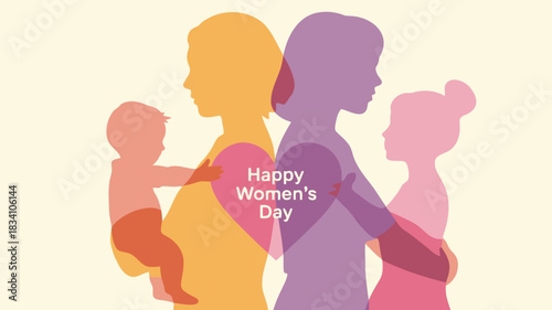 Happy womens day celebration of female generations from baby to adult women embracing together