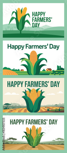 Farmer's Day Ghana with Corn and Agricultural Landscape Illustrations for Celebration