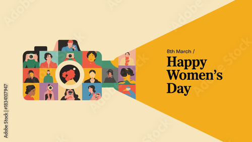 Diverse women celebrated on international women s day captured through a stylized camera lens illustration