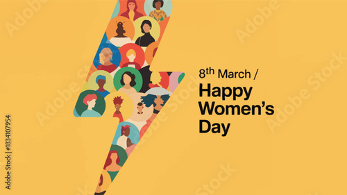 Diverse women illustrated within a lightning bolt shape celebrating international women s day on march 8th