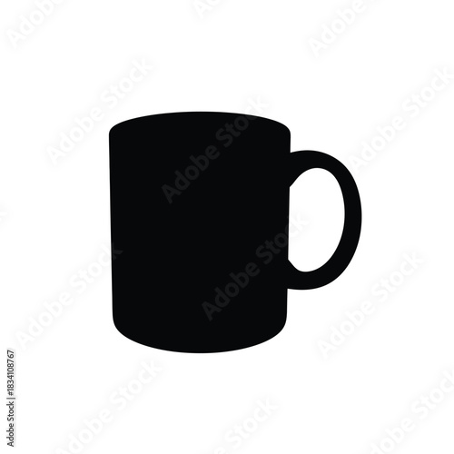 A simple black coffee mug silhouette on a white background