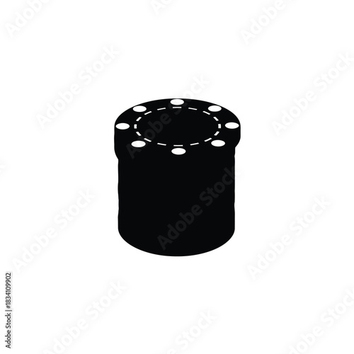 Black cylindrical object with white dots around the top edge silhouette