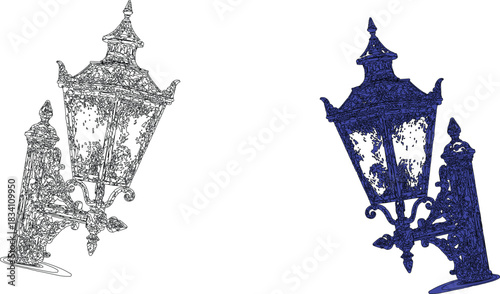 The image features two antique streetlamps, each showcasing a distinct color that contributes to their individual character Victor Illustrator Design