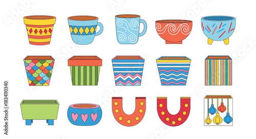 Colorful decorative flower pots and planters vector illustration