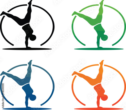 Creative Handstand Yoga Logo Design Set for Fitness and Wellness