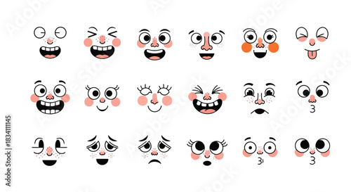 Cartoon faces vector illustration emotions expressions design art