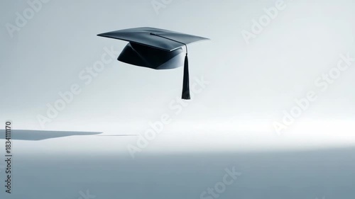 Graduation cap gracefully levitates, showcasing elegance and achievement in a minimalist setting