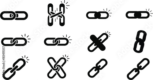 Chain link icon set connection security and web symbolism
