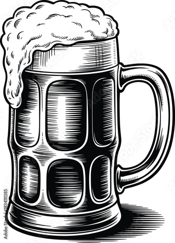 Beer Mugs Cheers Vintage Engraved Illustration.