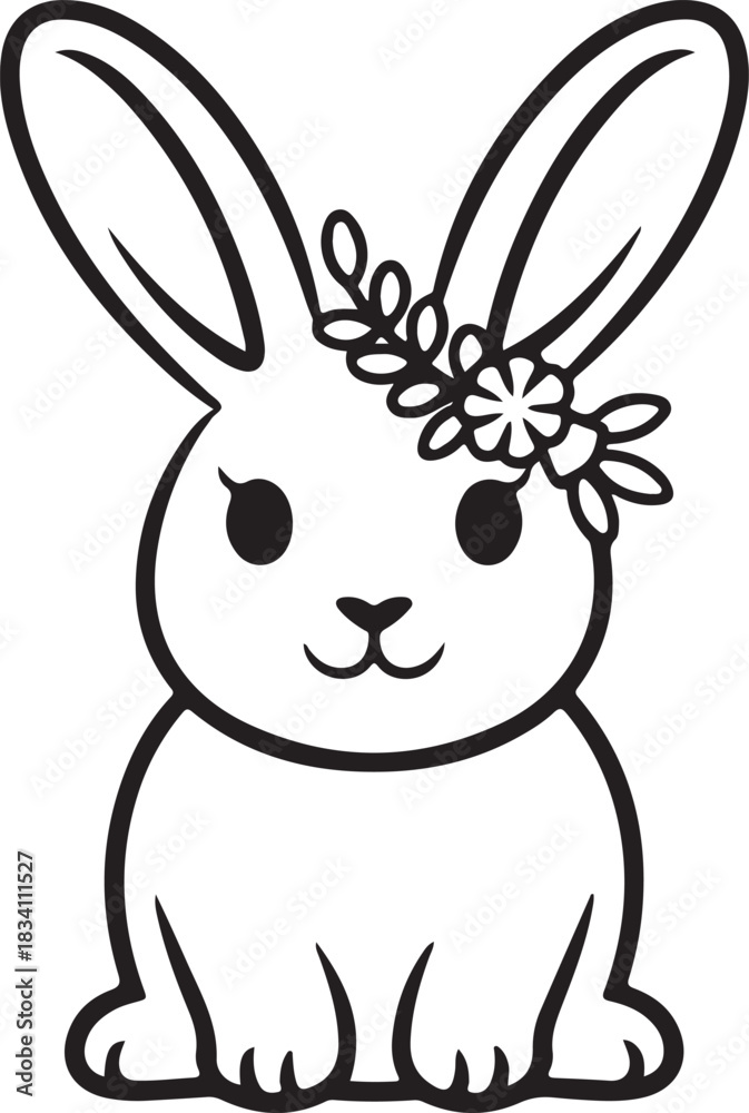 Fototapeta premium Adorable bunny with flower crown springtime animal drawing style for springtime designs