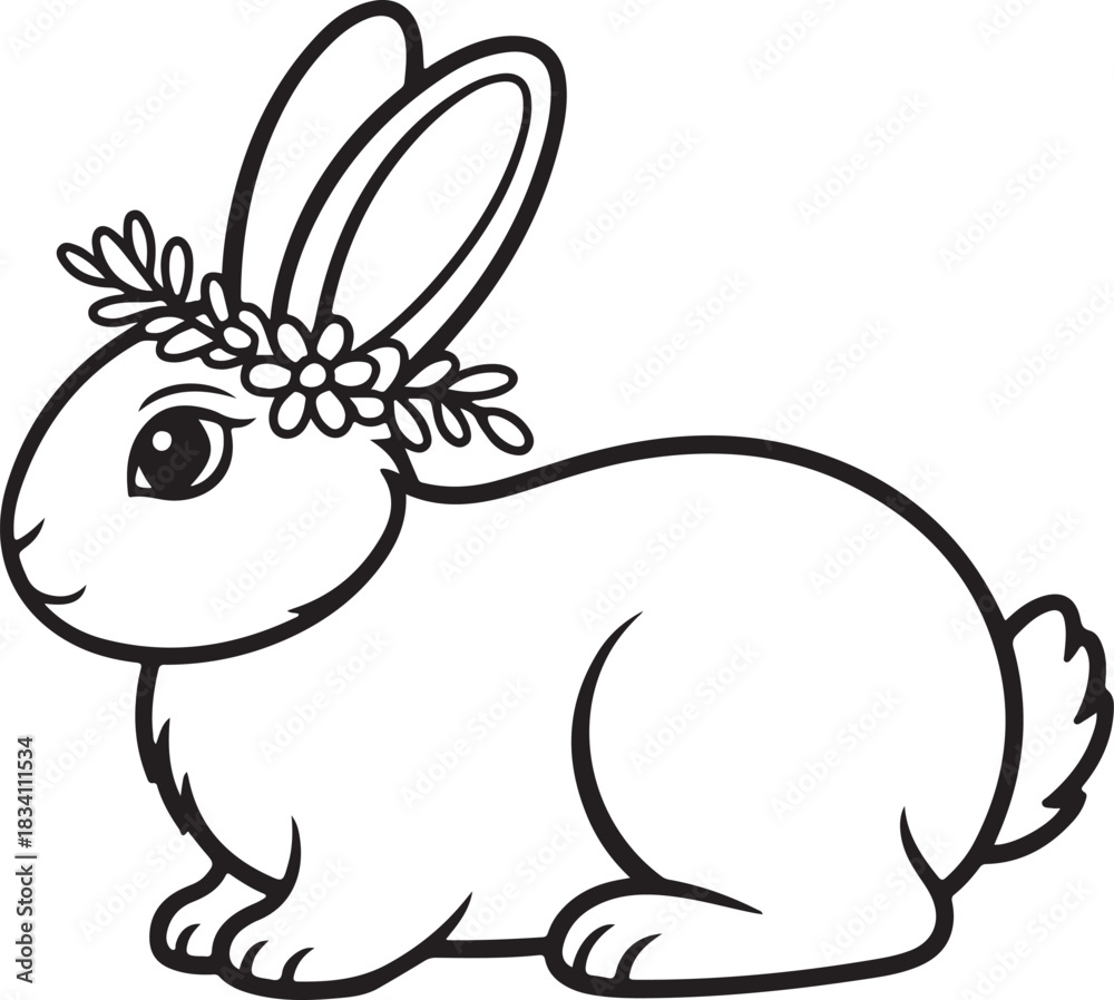 Obraz premium Adorable bunny with floral wreath outline drawing sweet character 100 Characters