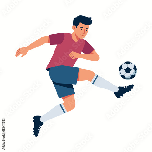 A male soccer player in action, kicking a soccer ball, representing active sports and athleticism.