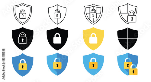 Security shield lock icons set vector illustration data protection