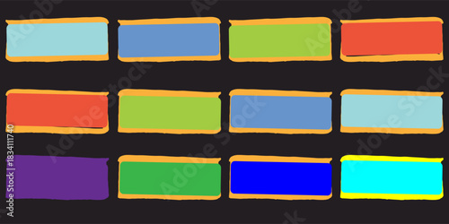 Colorful hand-drawn squares with expressive brush styles and bold tones, useful for design assets, layout backdrops, or modern art themes.