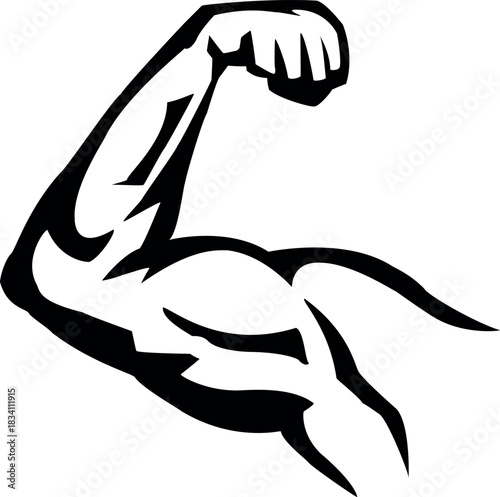 Black and white stylized illustration of a flexed bicep muscle