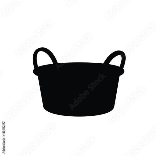 Simple black silhouette of a round basket with handles