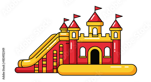 Illustration of inflatable bouncy castle with slide for kids play