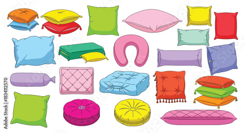 Colorful pillows set cartoon illustration vector design elements