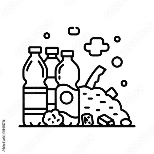 Plastic Waste and Environmental Pollution: Pile of Bottles and Garbage