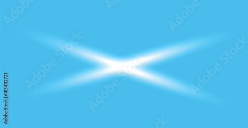 The image presents a visually appealing composition centered around a white X-shaped blur set against a light blue background.