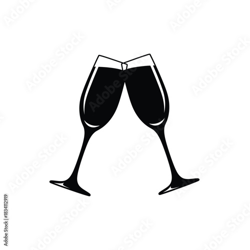 Two champagne glasses clinking together silhouette