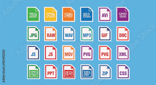 File types extensions icons set vector illustration design art