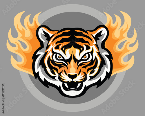 Fierce tiger head with flames emblem