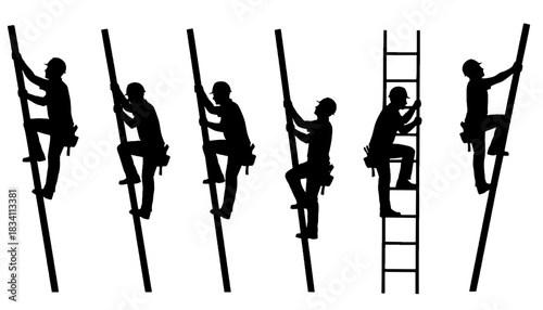 Ladder Climbing Construction Worker Silhouette