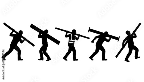 Construction Worker Carrying Wood Silhouette